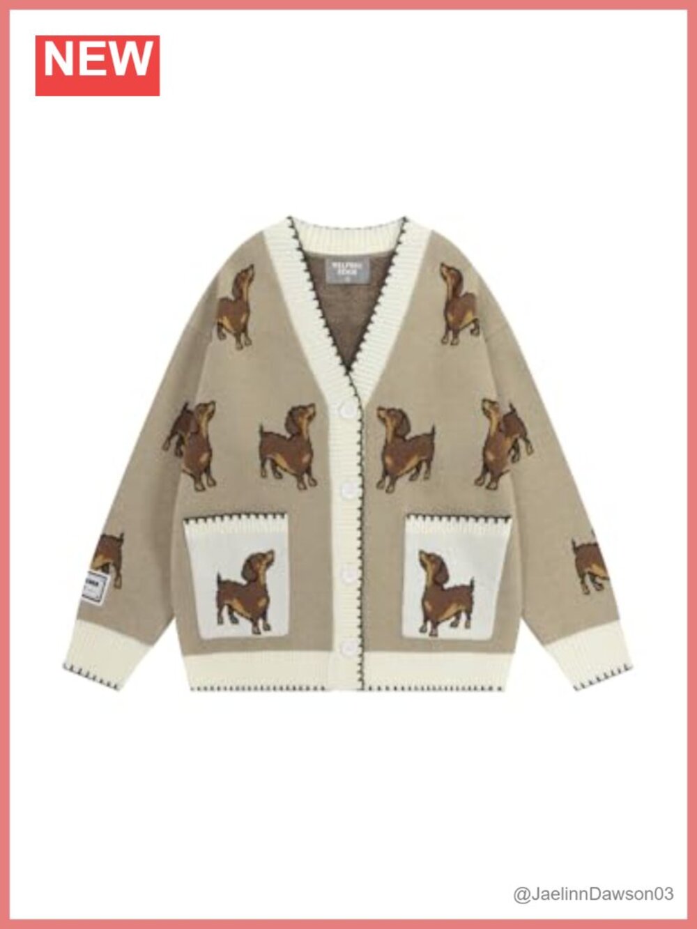 Aelfric Eden Graphic Cardigan Sweater Dachshund Print V Neck Oversized